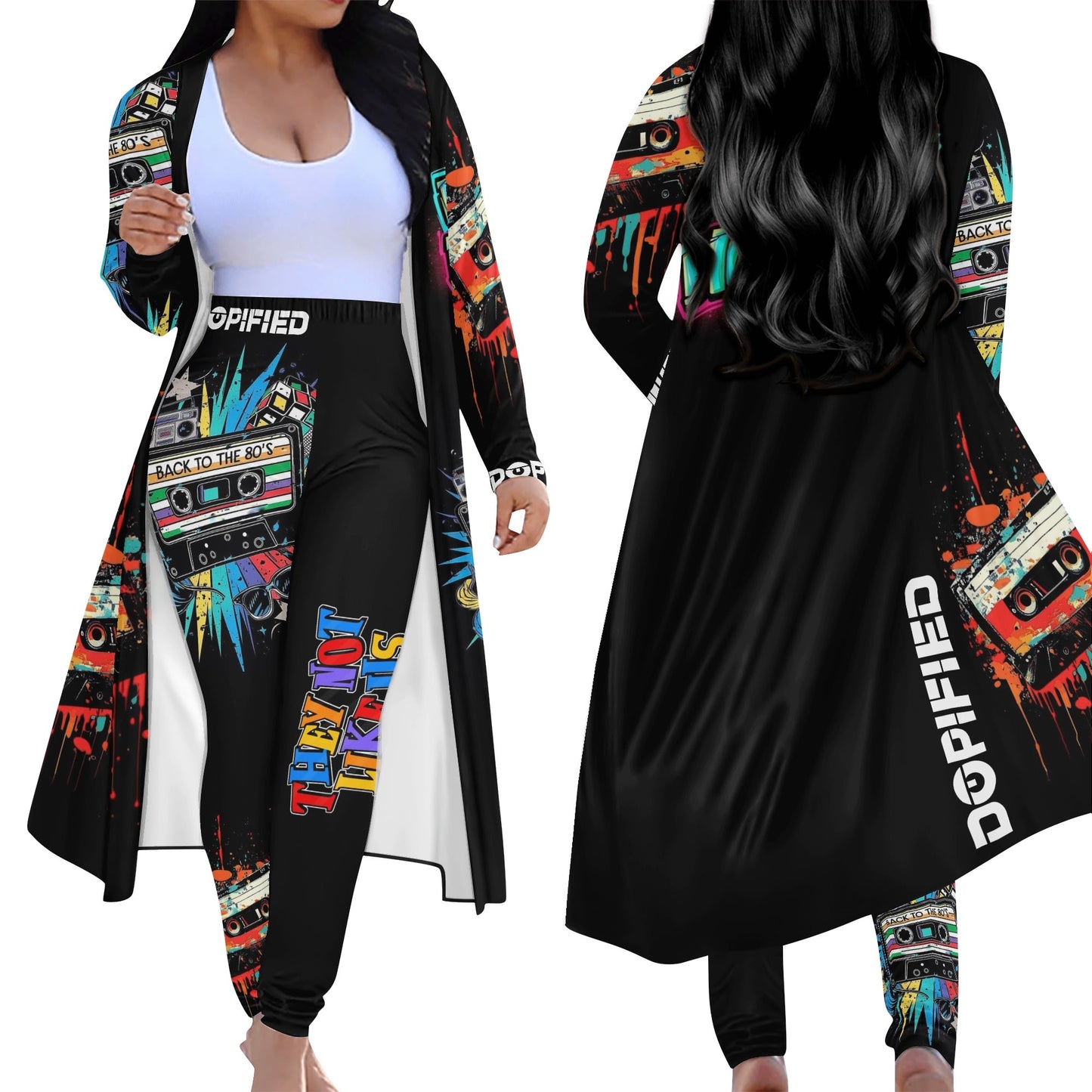 Retro 80s throwback Womens Long Sleeve Cardigan and Leggings Sets