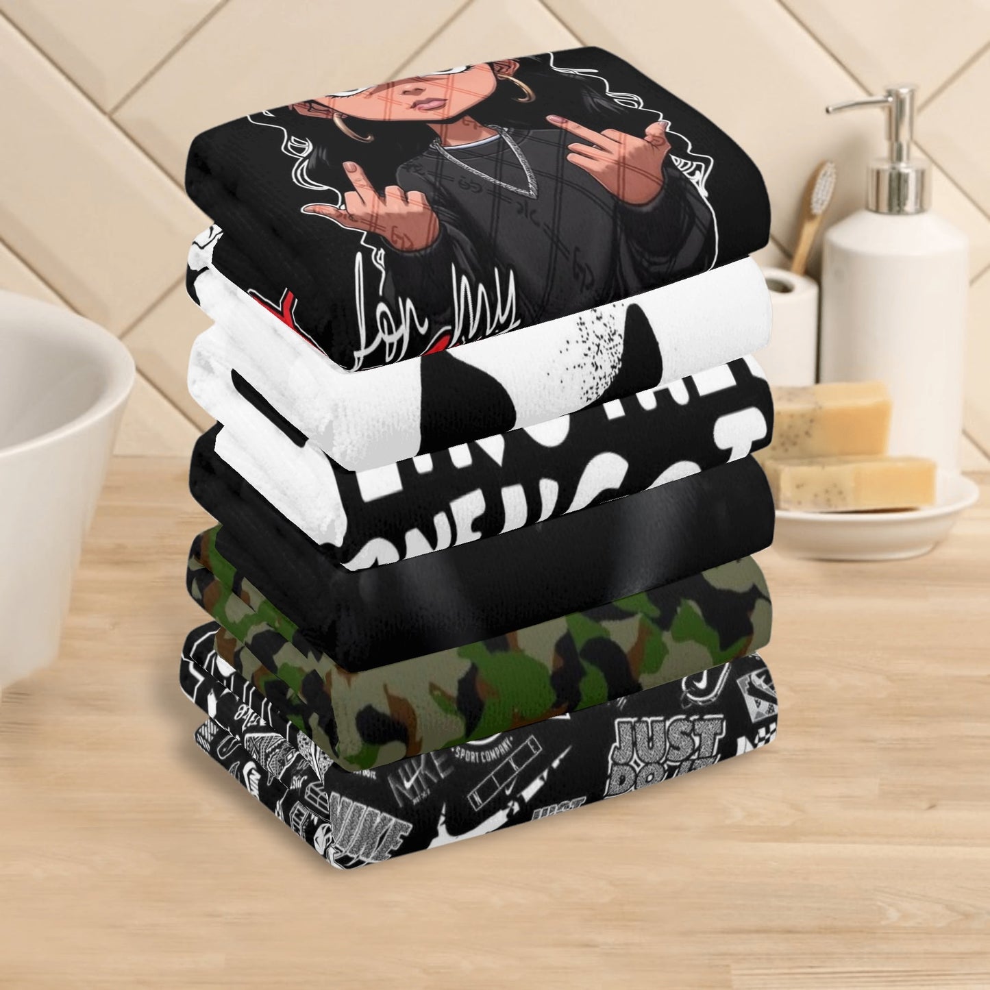 Random brand cool design Hand Towels for Beach Pool Bath Camp With 6 Pcs