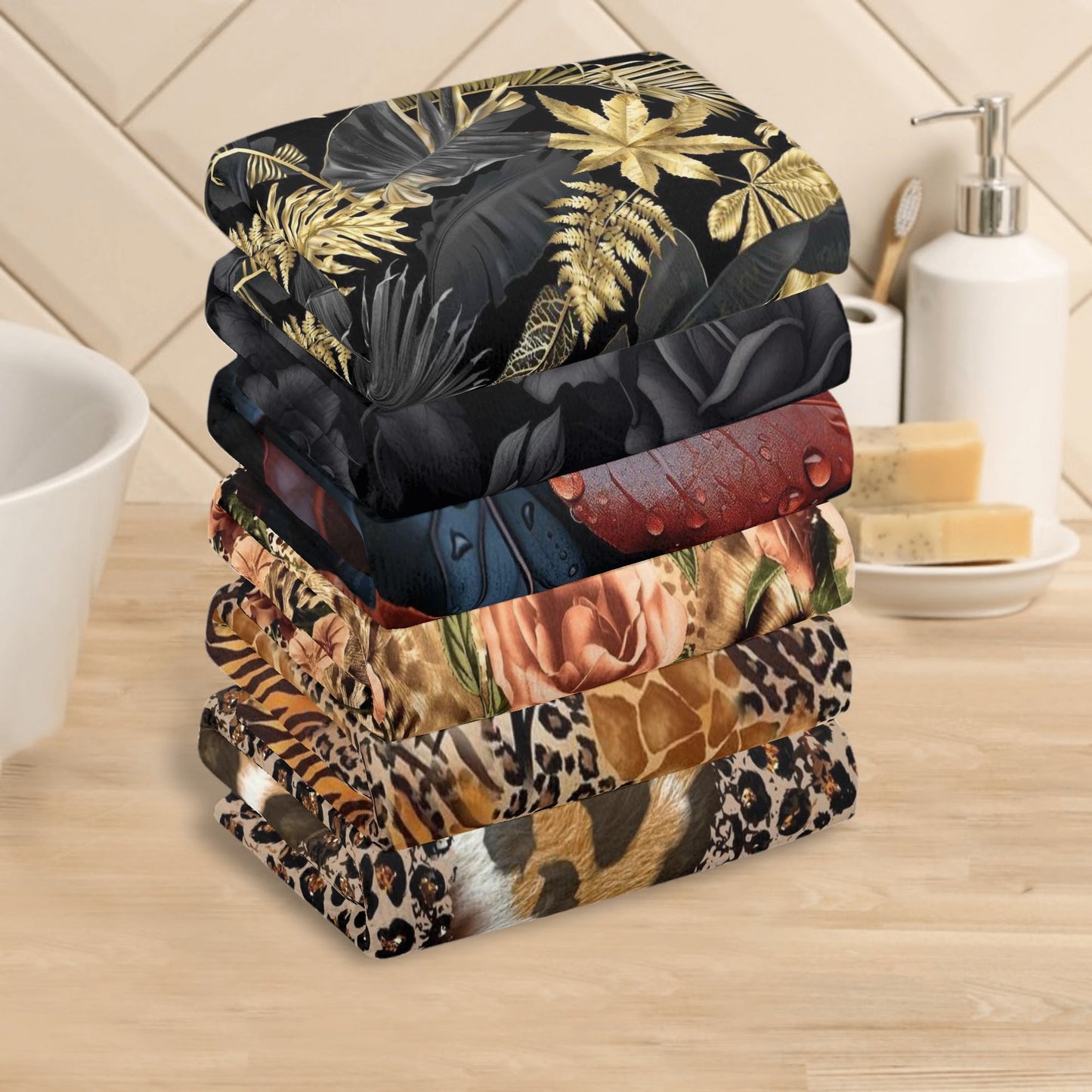 Floral & Animal designed Hand Towels for Beach Pool Bath Camp With 6 Pcs