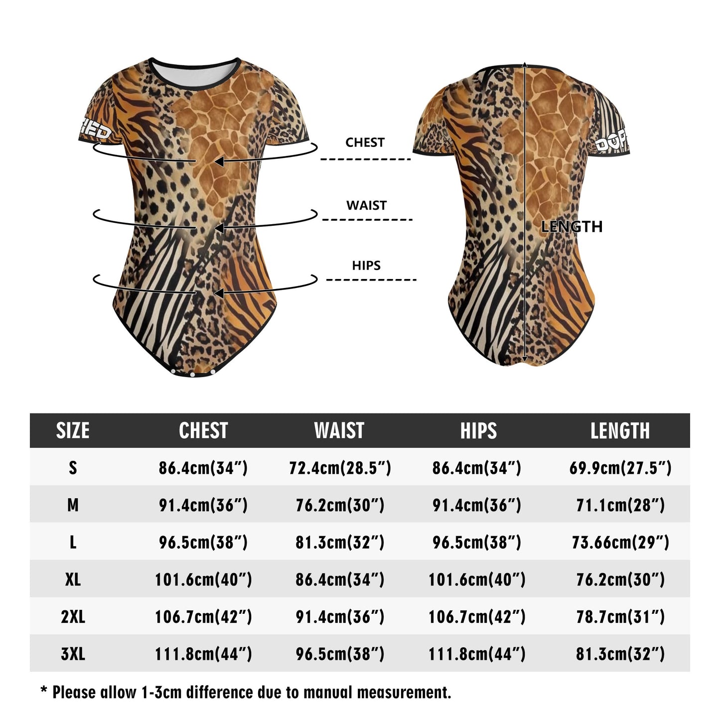Womens Safari Crew Neck Short Sleeve Slim Fit Bodysuit