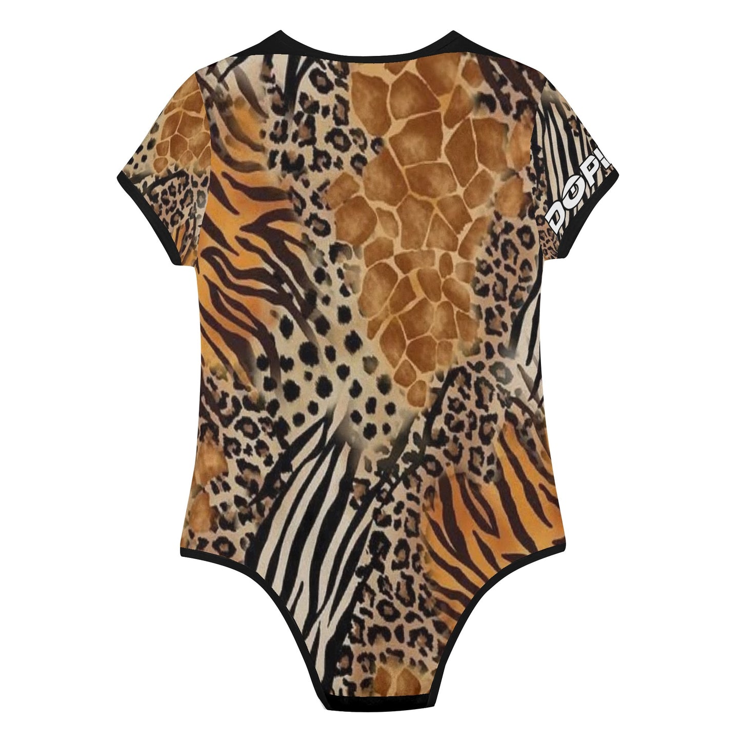 Womens Safari Crew Neck Short Sleeve Slim Fit Bodysuit