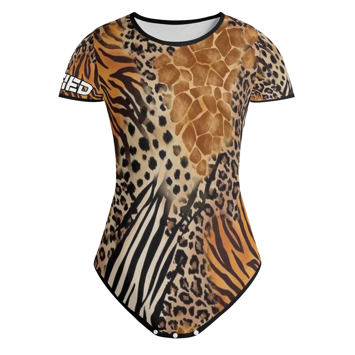 Womens Safari Crew Neck Short Sleeve Slim Fit Bodysuit