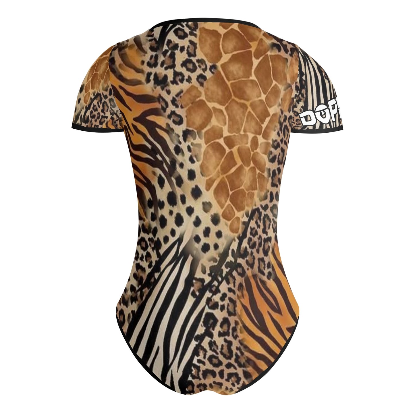 Womens Safari Crew Neck Short Sleeve Slim Fit Bodysuit