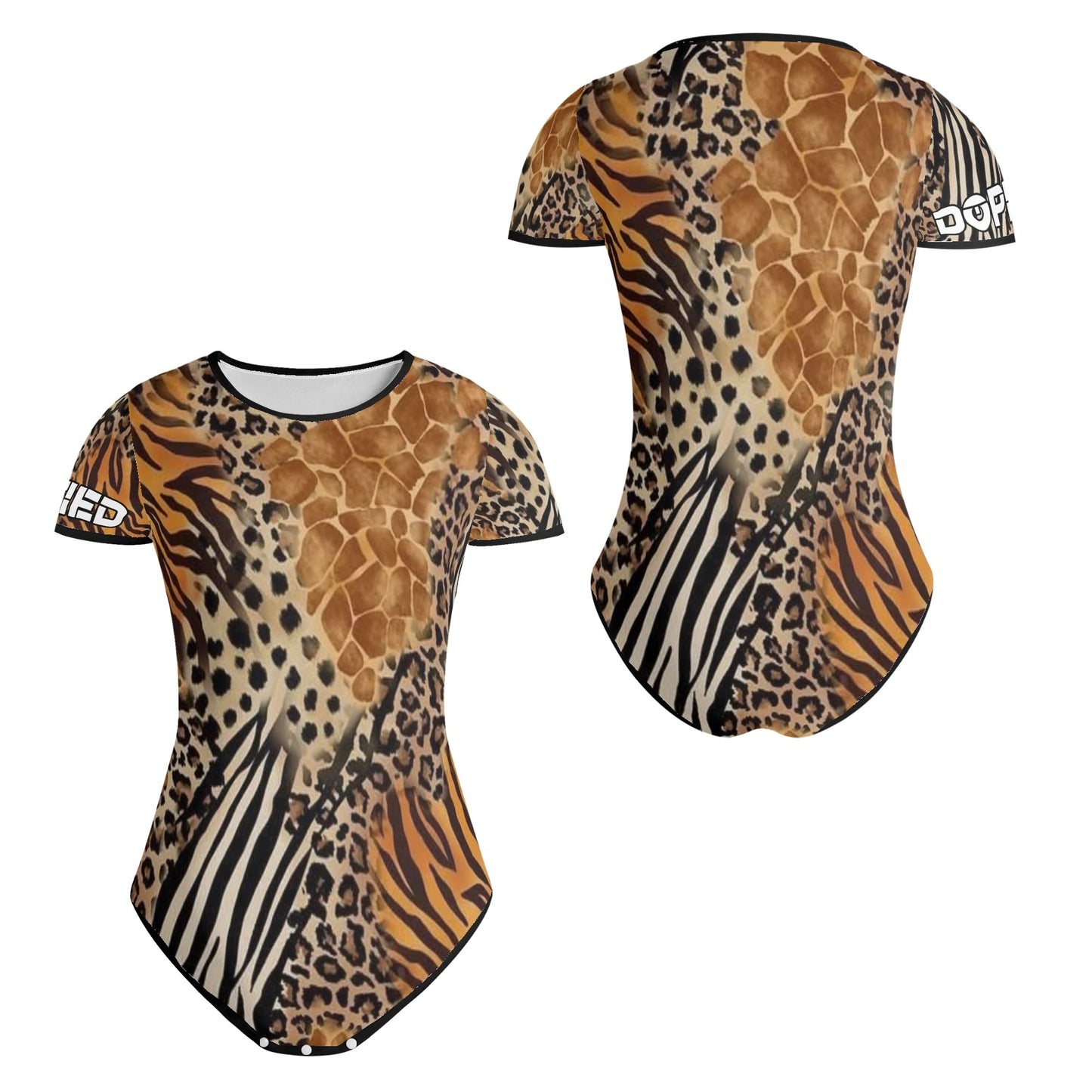 Womens Safari Crew Neck Short Sleeve Slim Fit Bodysuit
