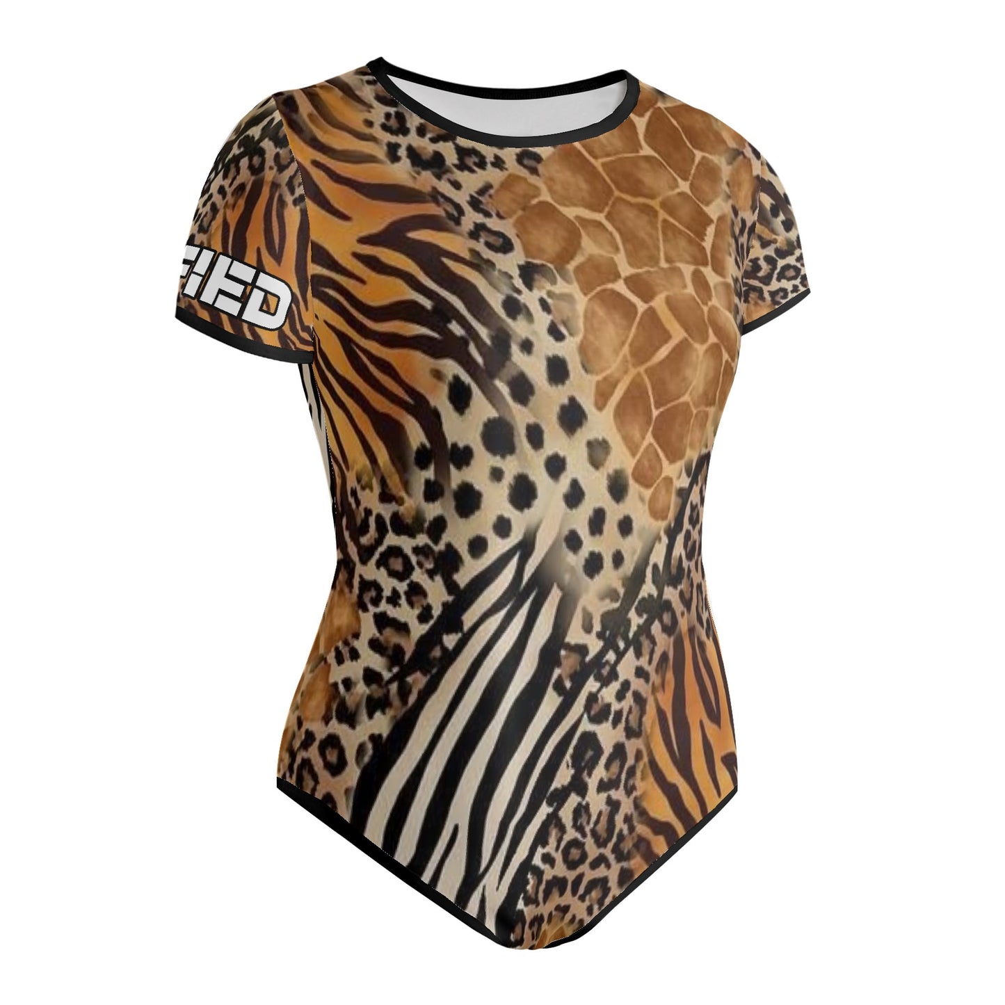 Womens Safari Crew Neck Short Sleeve Slim Fit Bodysuit