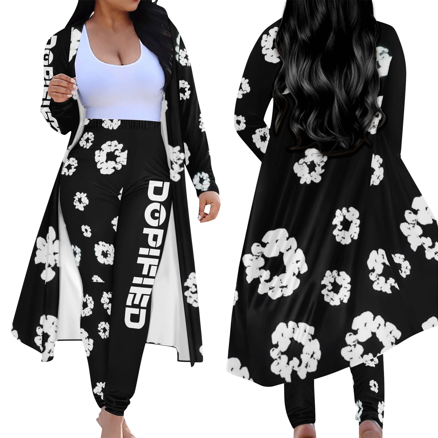 Womens Long Sleeve Viral Floral Cardigan and Leggings Sets