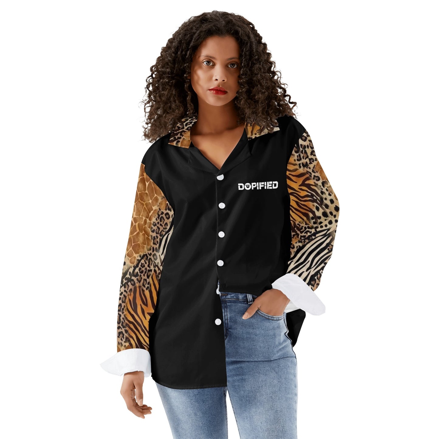 Womens DOPiFiED No days off, Animal Safari Casual Long Sleeve Button Down Shirt