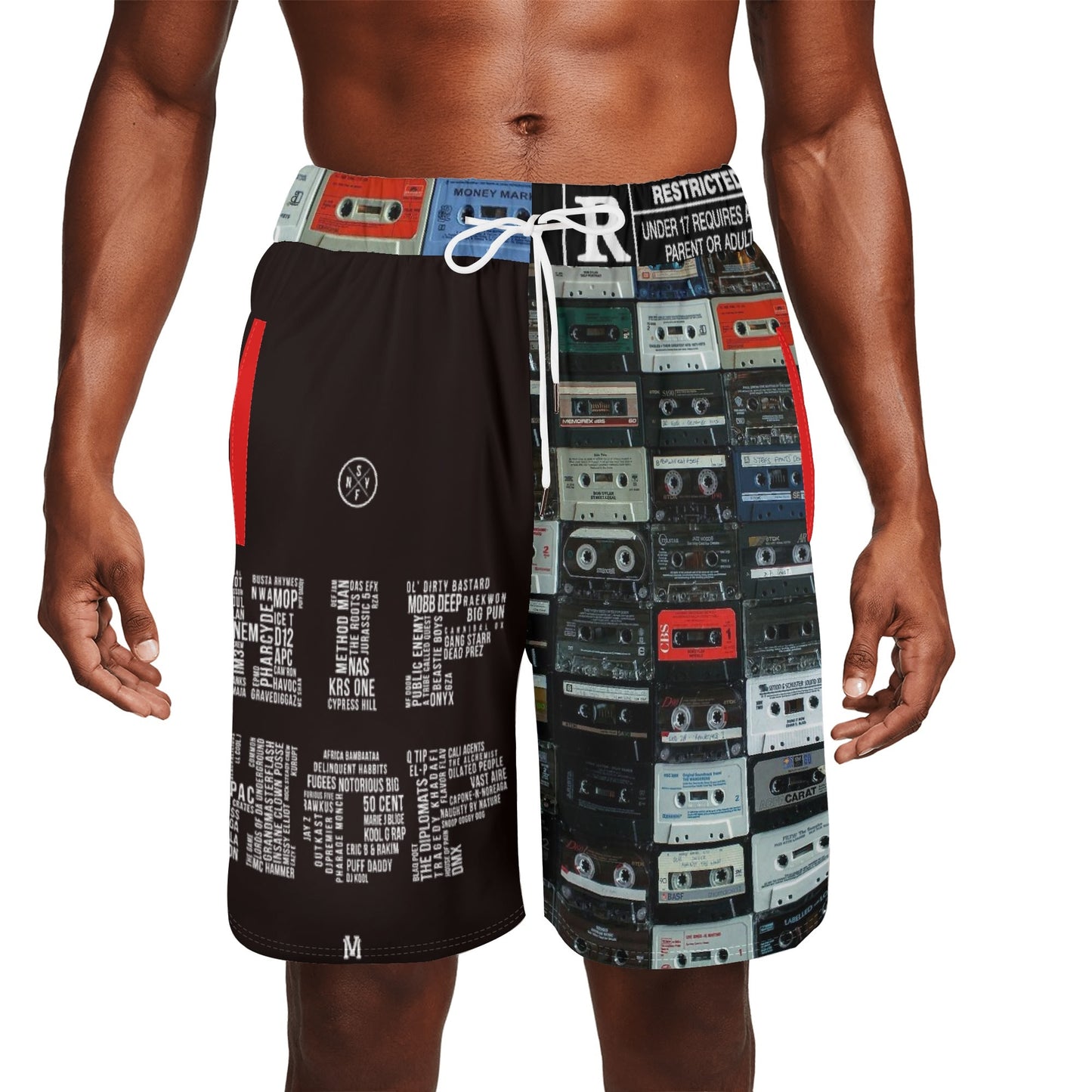Mens Retro Hiphop Cassette Tape Basketball Mesh Shorts Sea Life Swim Trunks