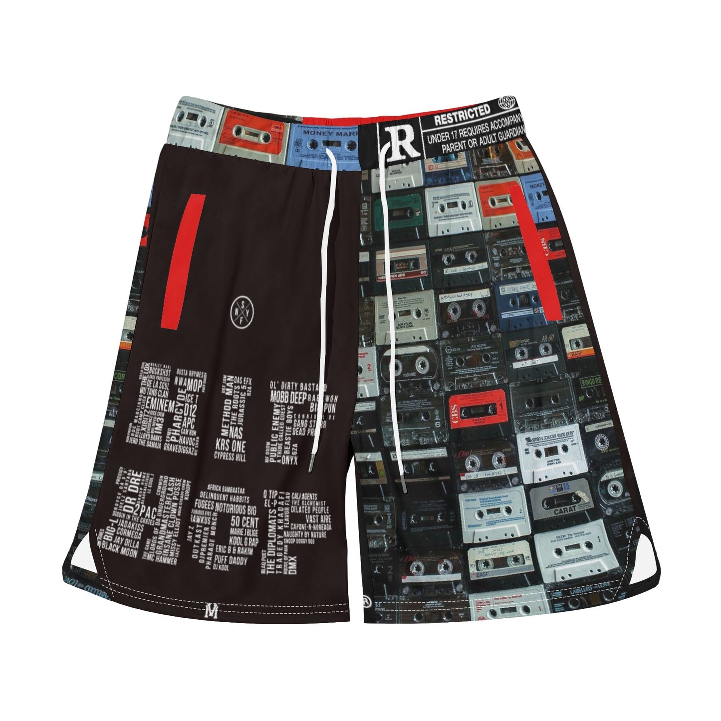 Mens Retro Hiphop Cassette Tape Basketball Mesh Shorts Sea Life Swim Trunks