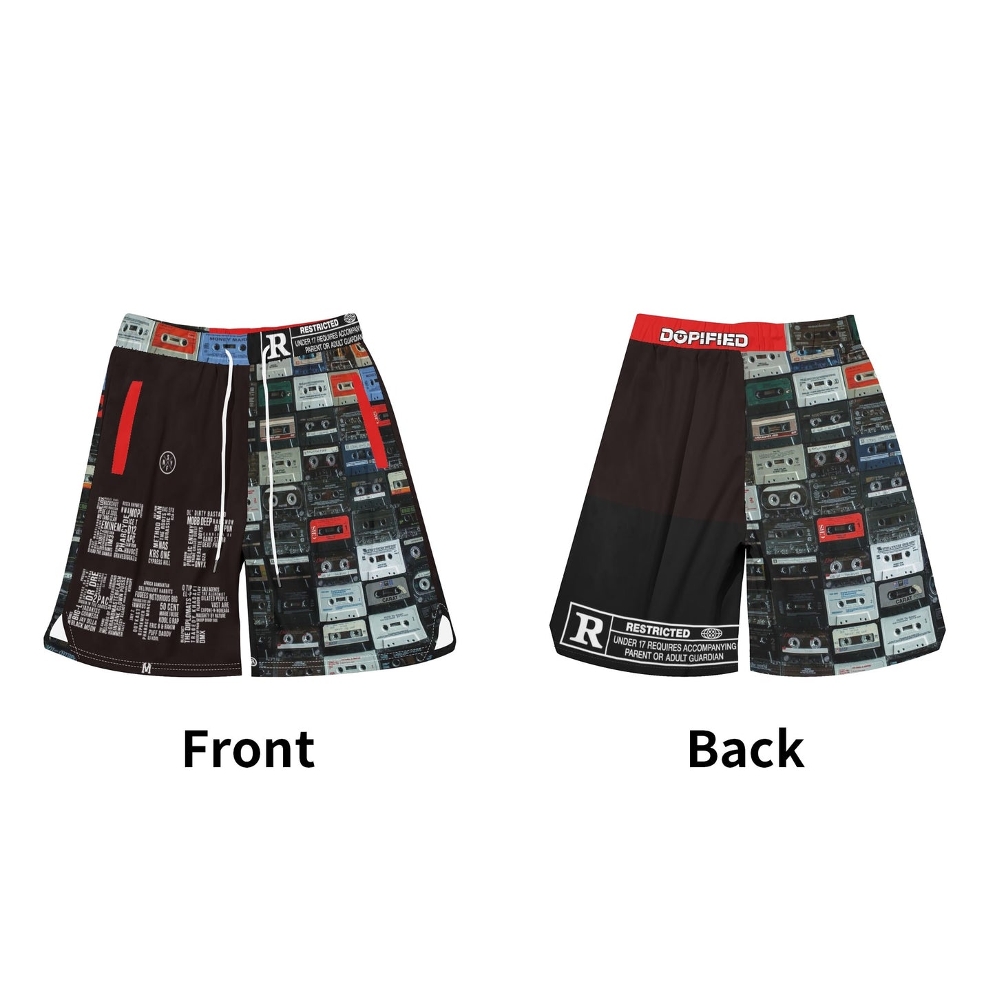 Mens Retro Hiphop Cassette Tape Basketball Mesh Shorts Sea Life Swim Trunks