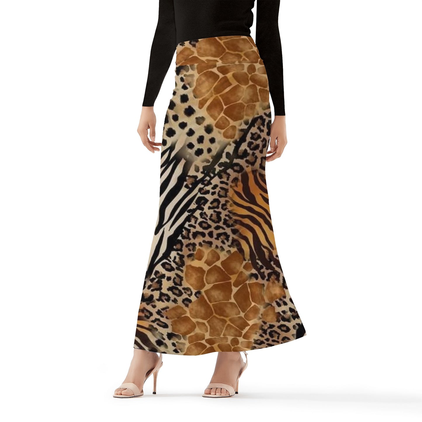 Womens Animal Safari Wrap Fishtail Long Skirt