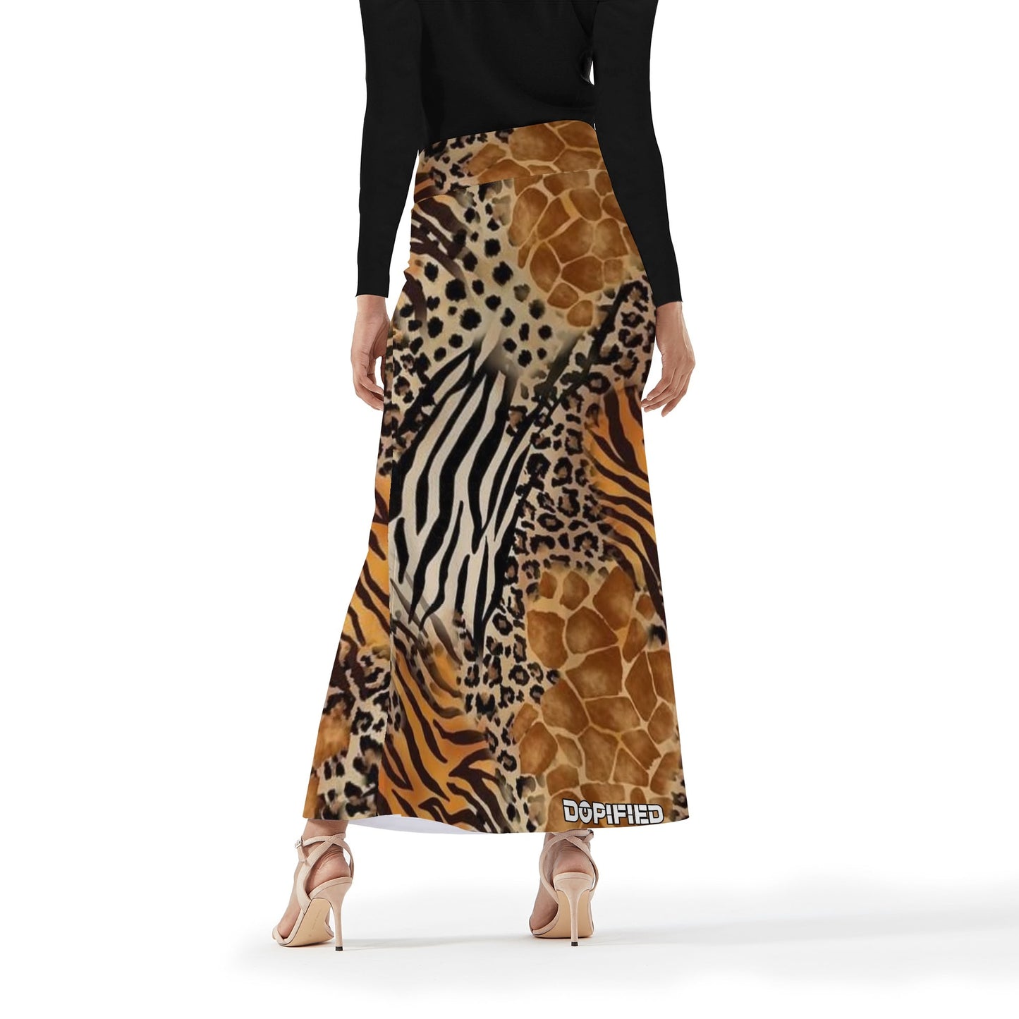Womens Animal Safari Wrap Fishtail Long Skirt