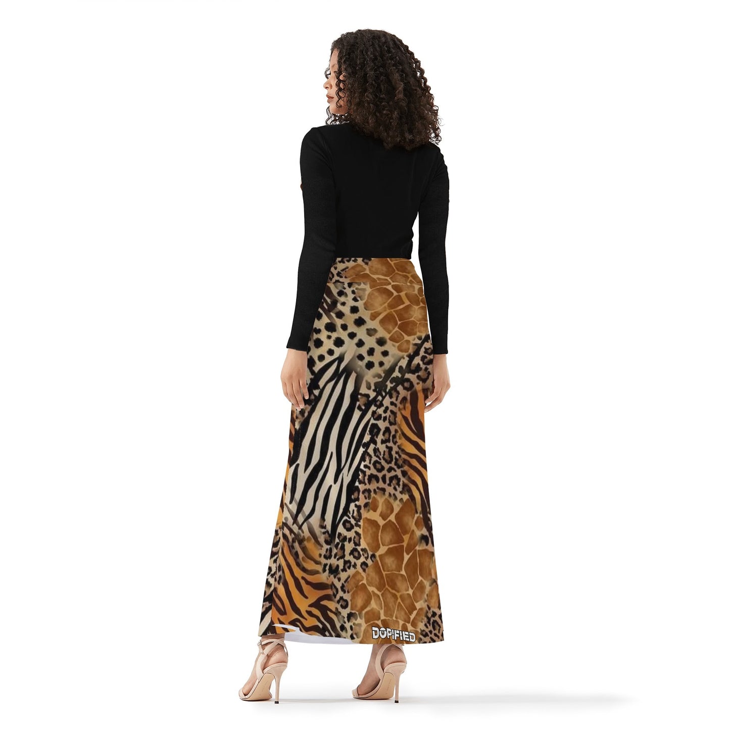 Womens Animal Safari Wrap Fishtail Long Skirt