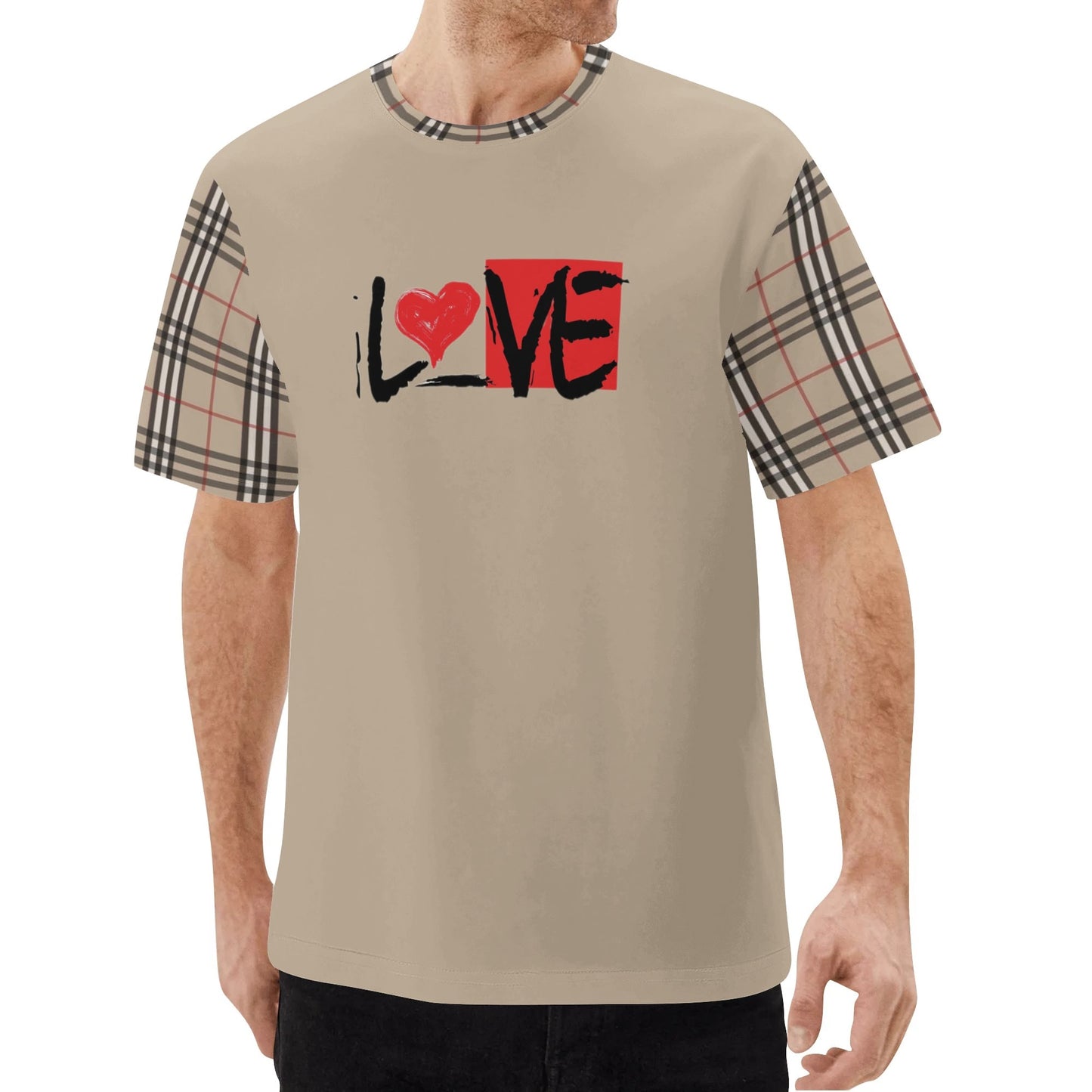 Mens Sean Breed  Plaid Tan Love Pray Shirt Classic T-Shirt