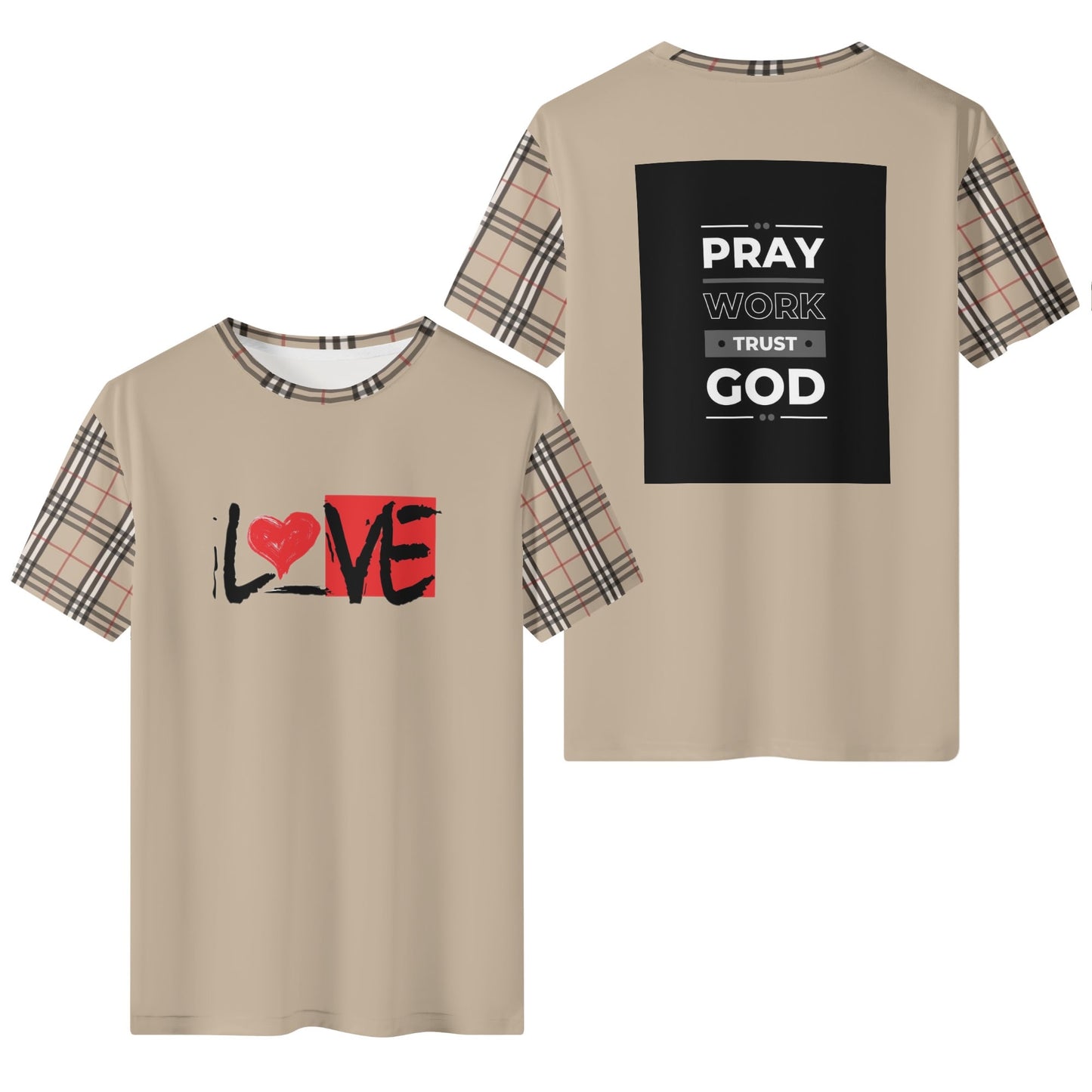 Mens Sean Breed  Plaid Tan Love Pray Shirt Classic T-Shirt