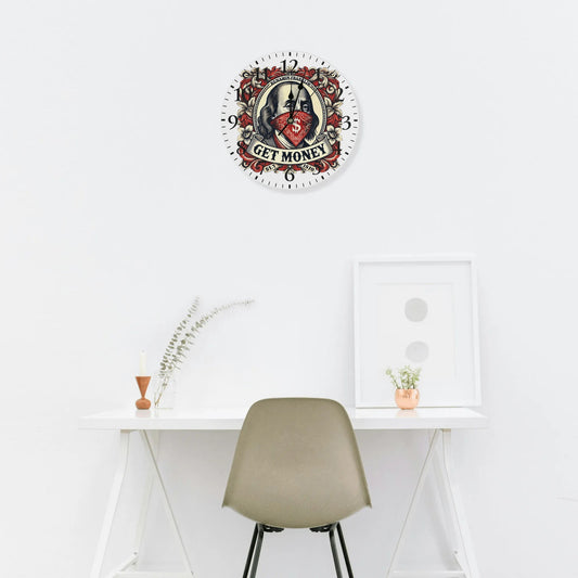 RED Benji Money Frameless Wall Clock Round Shape for Kitchen Bedroom Living Room