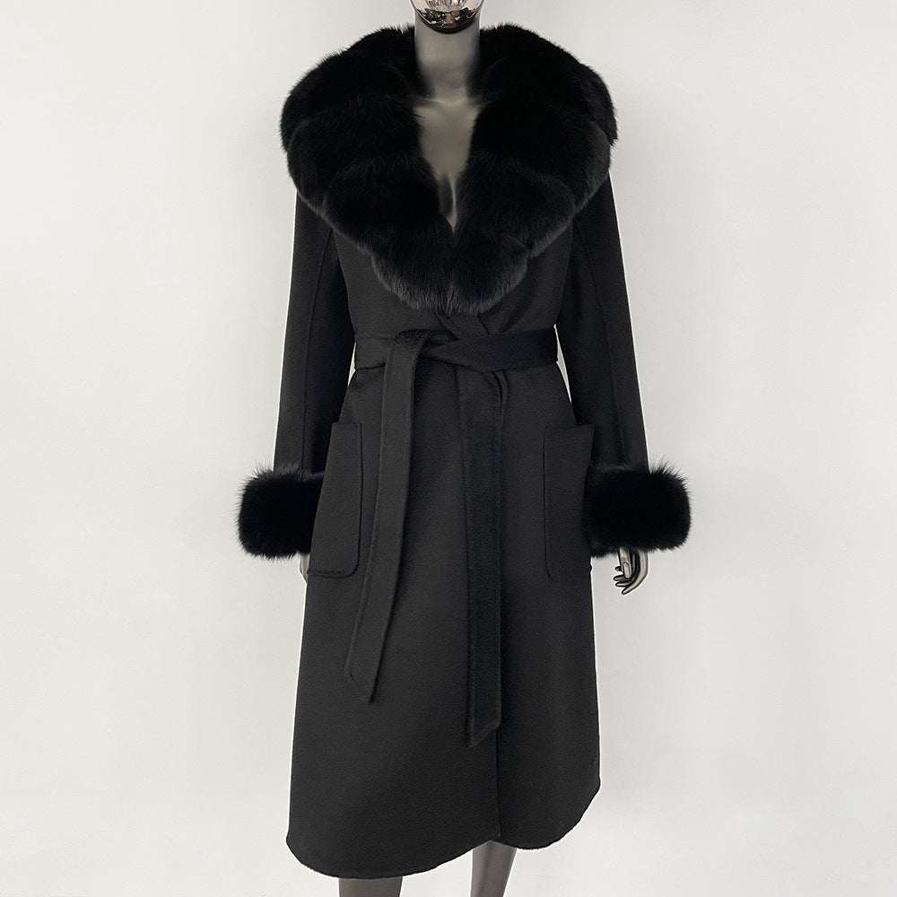 Double sided wavy woolen coat with extended temperament