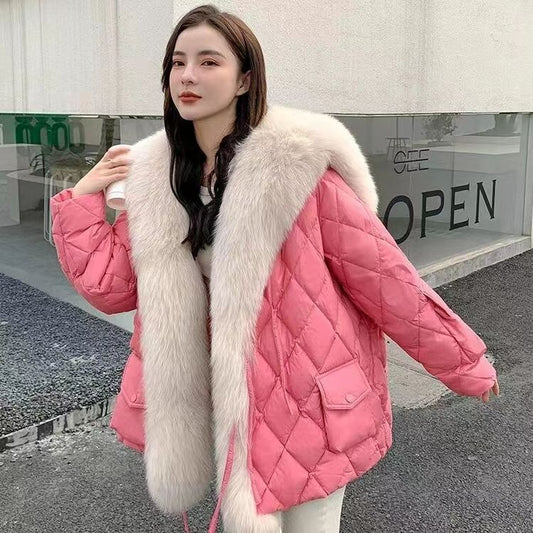 Down Cotton Large Fur Coat w/ Collar detachable