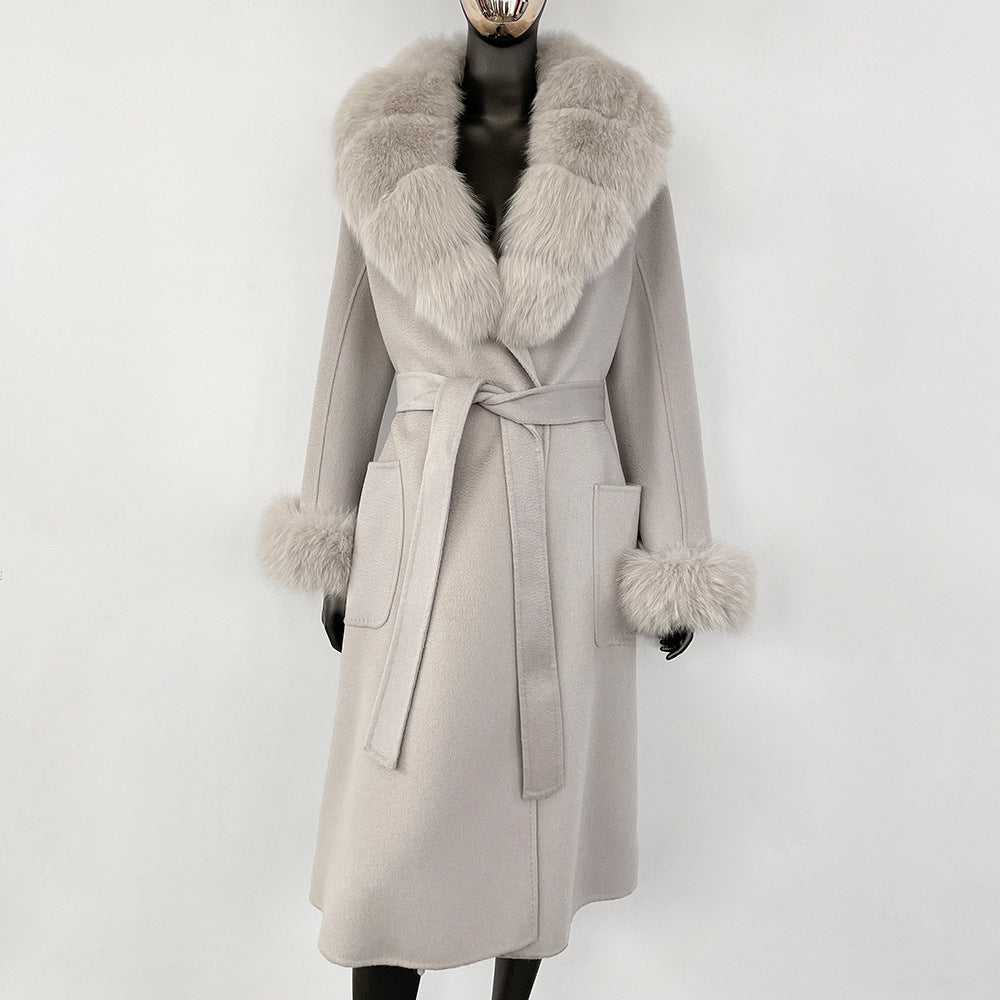 Double sided wavy woolen coat with extended temperament