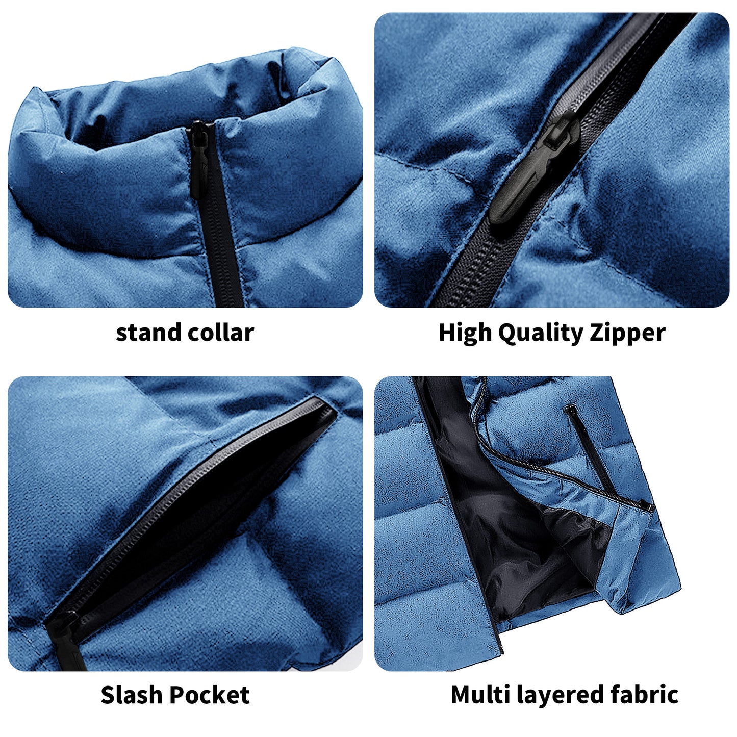 Mens Warm Stand Collar   L❤️VE Zip Up Puffer Vest