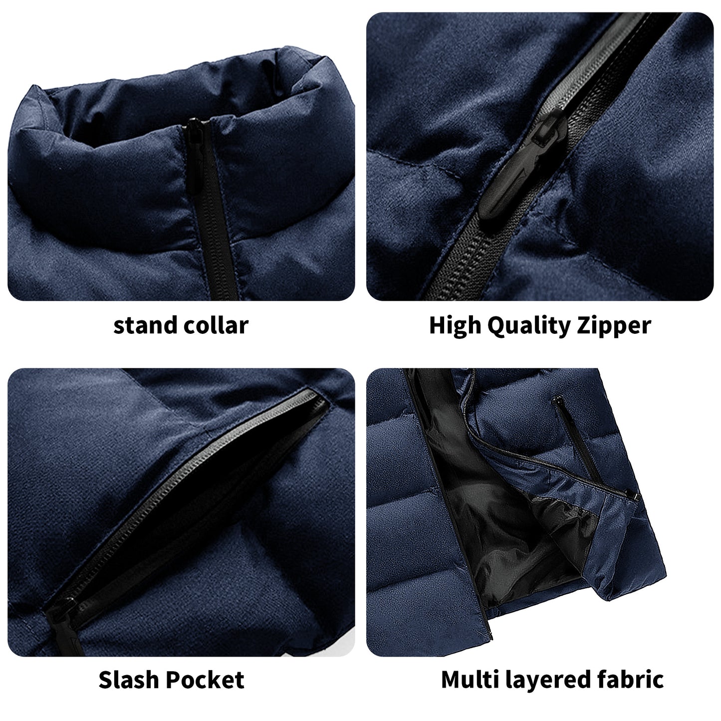 Mens Warm Stand Collar   L❤️VE Zip Up Puffer Vest