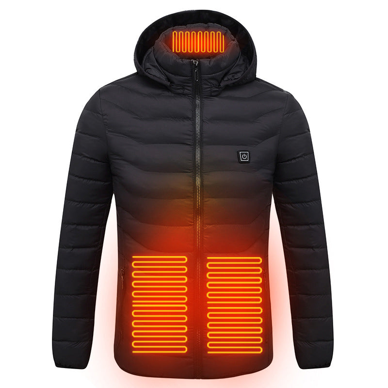 USB Rechargeable Smart Electrical 8 Plate Heating Winter Waterproof Mens Womens Long Sleeve Hoodie Warming Heated Down Jacket