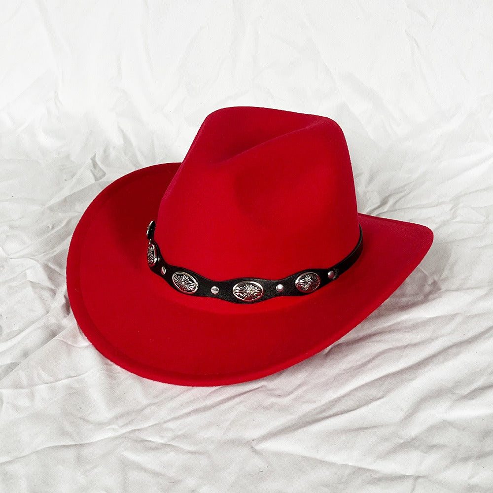 Punk Style Cowboy Top Hat Autumn And Winter Woolen Felt Hat Mens and Womens Jazz Hat British Style Metal Belt Vintage Top Hat