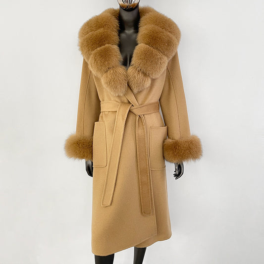 Double sided wavy woolen coat with extended temperament