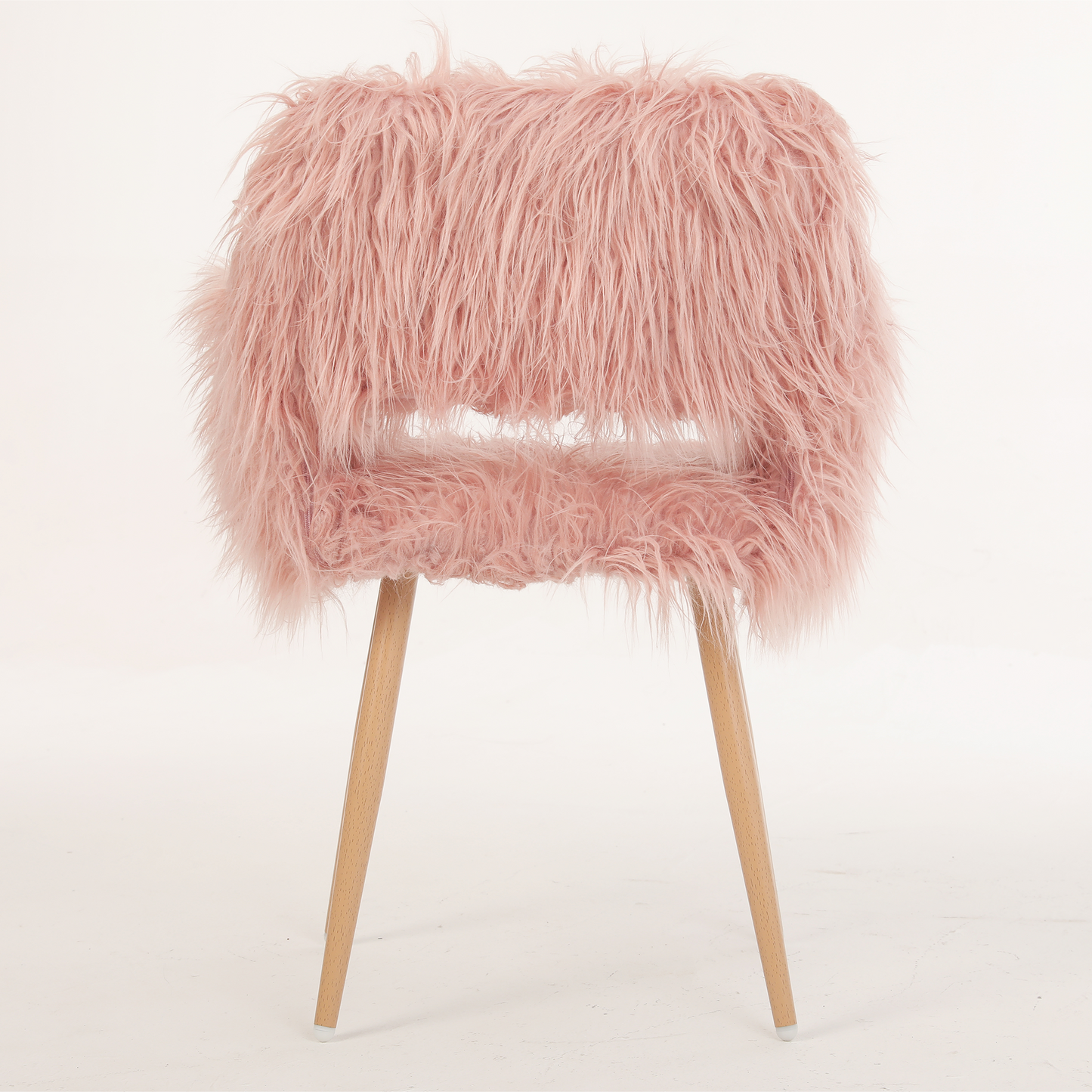 PINK Faux Fur Upholstered Make up chair Side Dining Chair with Metal Leg(PINK+Beech Metal Leg)