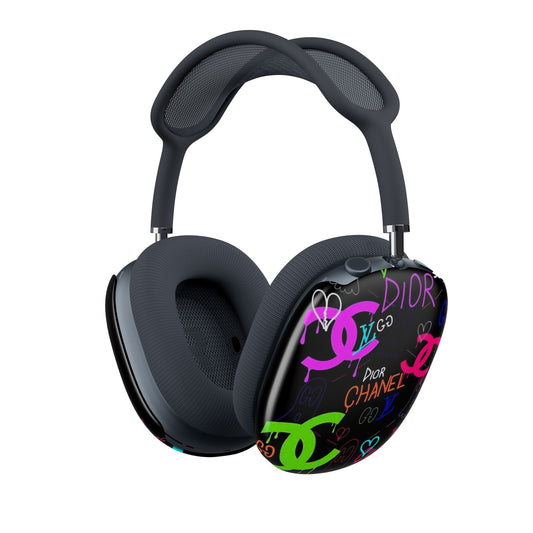 Designer Graffiti AirPod Max Case — Neon Chanel & Dior Logo Sleeve