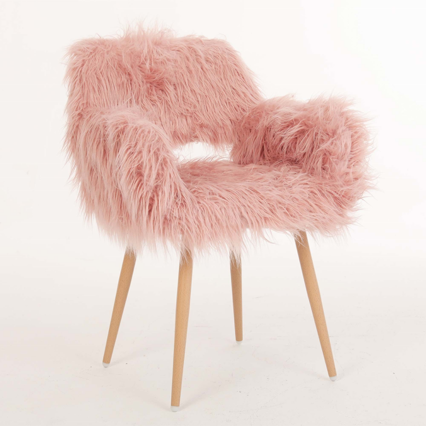 PINK Faux Fur Upholstered Make up chair Side Dining Chair with Metal Leg(PINK+Beech Metal Leg)