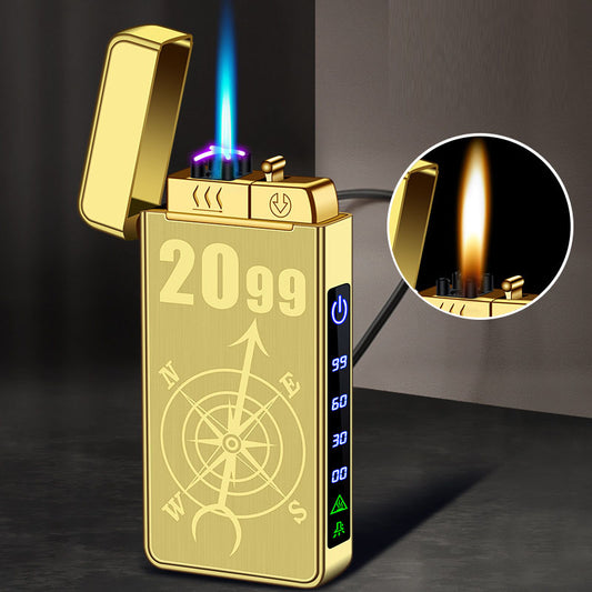 Gas electric triple fire metal windproof inflatable charging lighter personalized and creative trendy gift for boyfriend