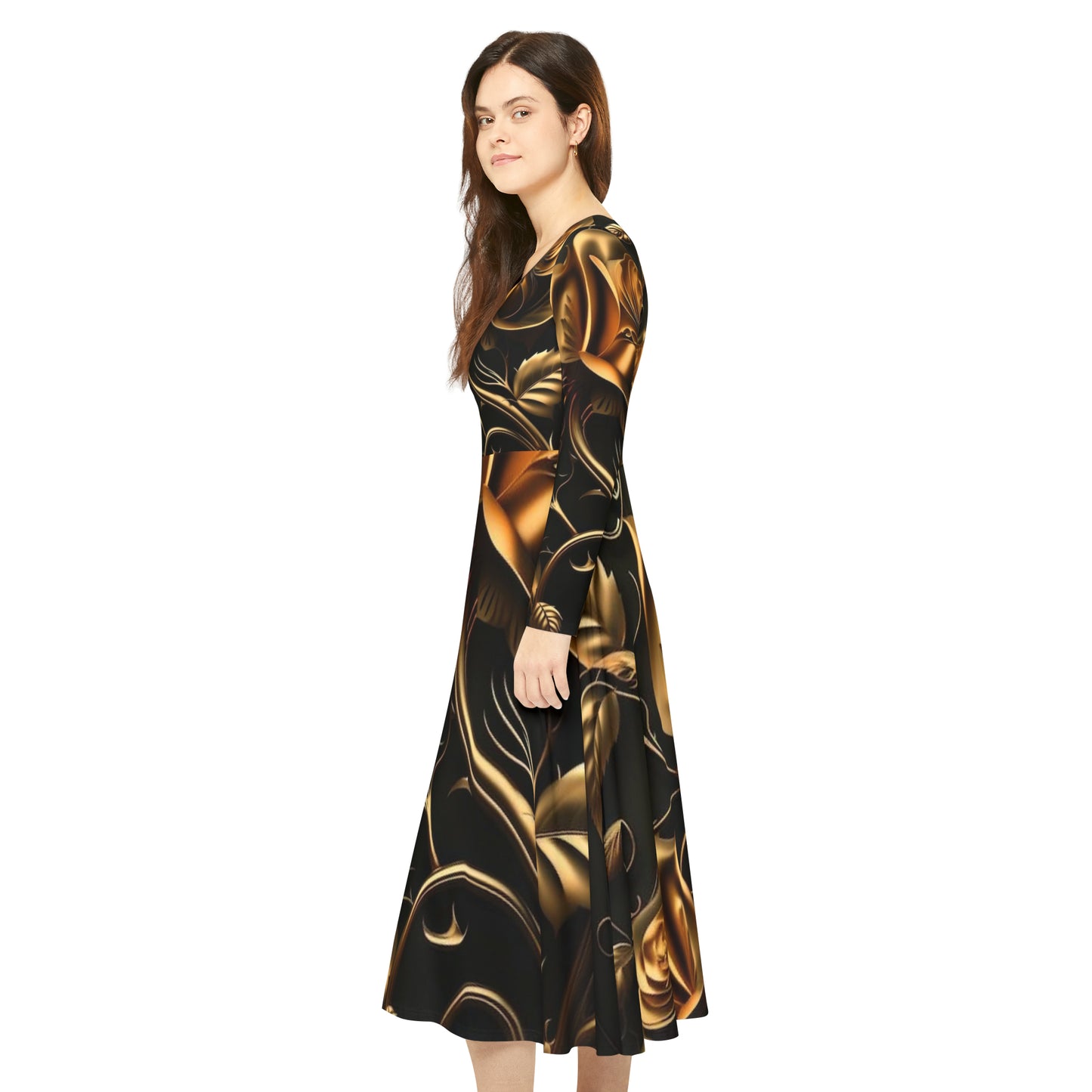 DOPiFiED Women's Long Sleeve "Gold Floral" Dance Dress