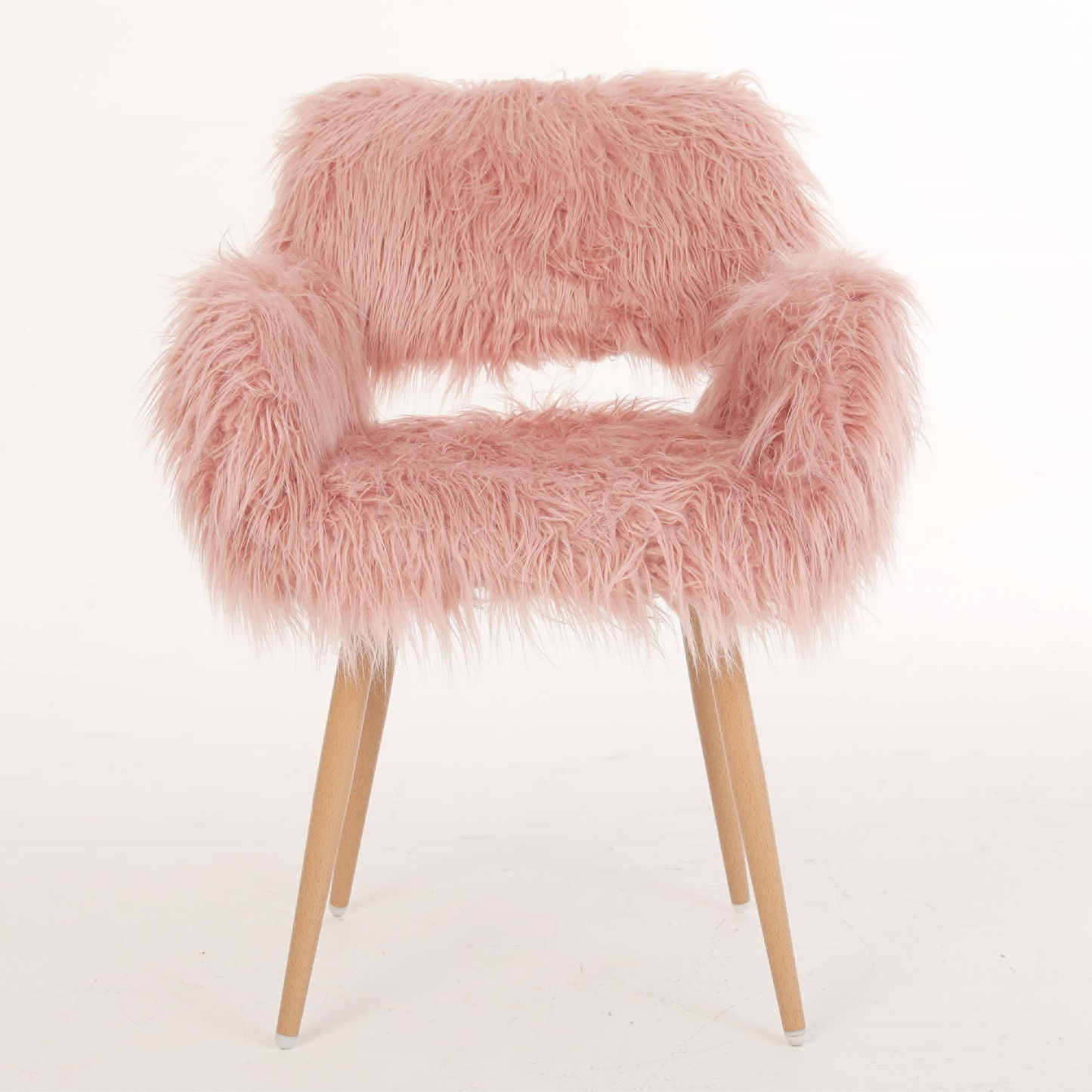 PINK Faux Fur Upholstered Make up chair Side Dining Chair with Metal Leg(PINK+Beech Metal Leg)