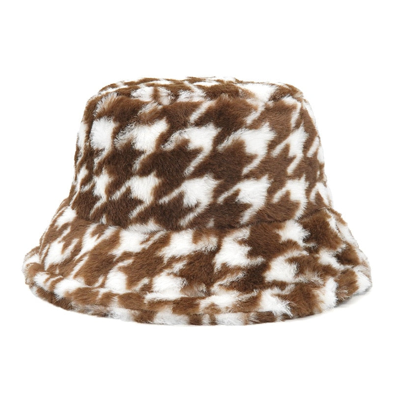 Autumn Winter Camouflage Faux Fur Bucket Hats Women Girl Fashion Warm Soft Velvet Fluffy Fisherman Hat Ladies Outdoor Panama