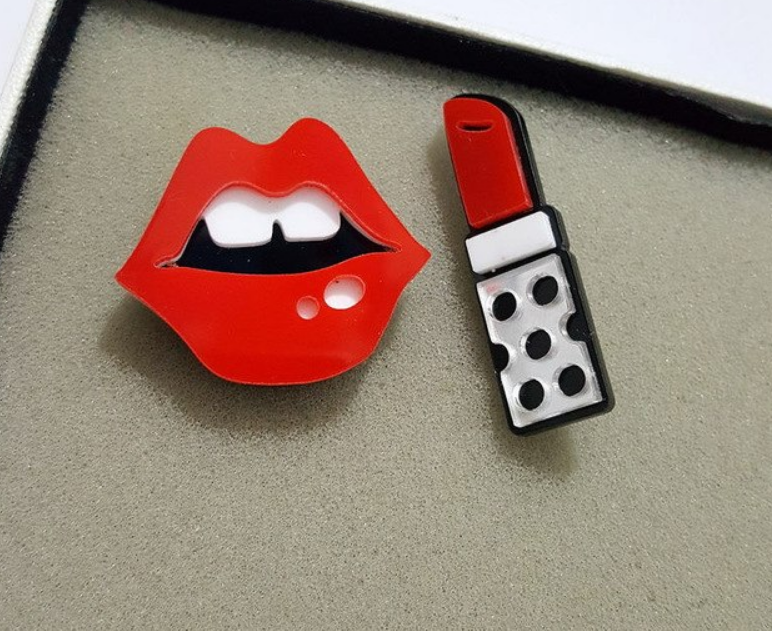 Fashion Acrylic Jewelry Custom Women Sexy Red Lips Large Pendant Necklace Black Link Chain HipHop Rock Necklaces