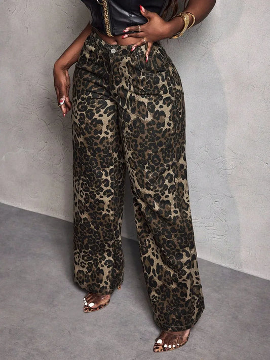 Leopard Wide Leg Jeans