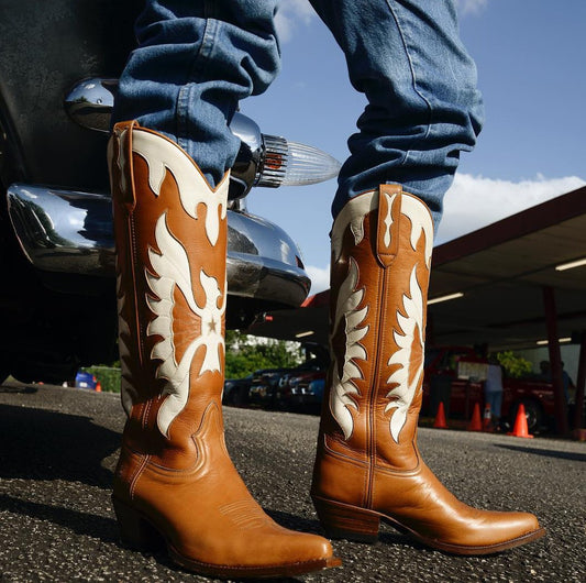 New European and American High Barrel Knight Boots Pointed Adhesive Shoes Brown Martin Boots