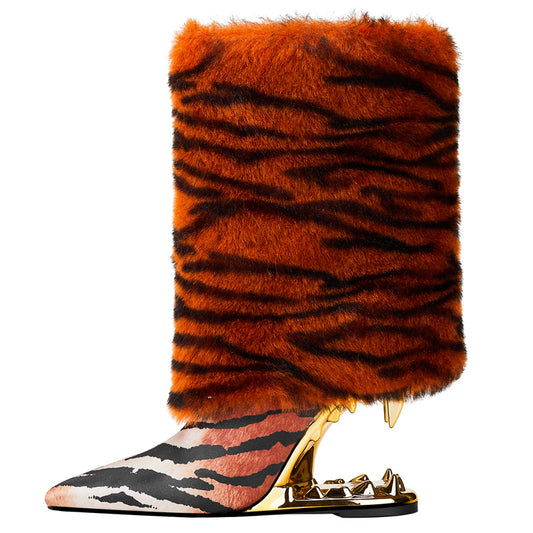 Women's Shoes New Brand Qulaity Autumn Winter Warm Mid Calf Boots Sexy High Heels Pointed toe Brown Dress Party