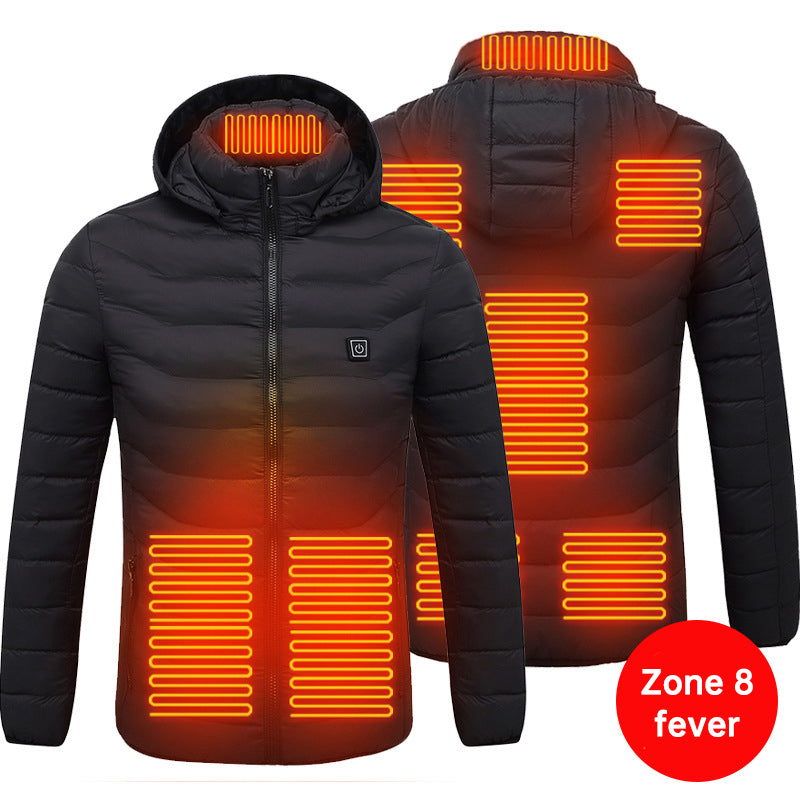 USB Rechargeable Smart Electrical 8 Plate Heating Winter Waterproof Mens Womens Long Sleeve Hoodie Warming Heated Down Jacket