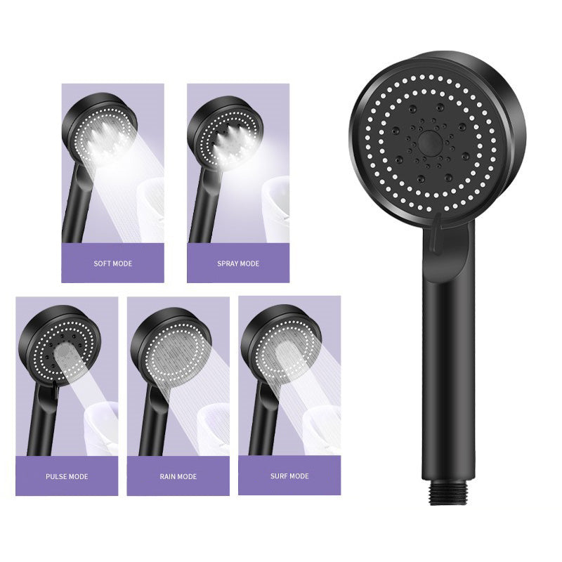 Spray Shower Pressurized Shower Head Matte Black Large Handheld Shower Head Set Five-Speed Multi-Function