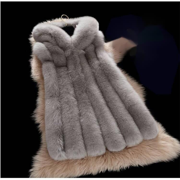 Winter New Hooded Luxury Fur Vest For Women Fashion Slim Fit Mid Length Imitation Fur Warm Coat