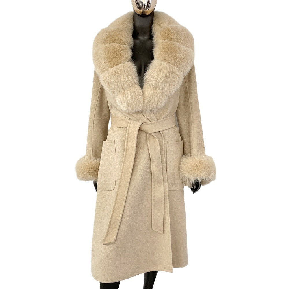 Double sided wavy woolen coat with extended temperament