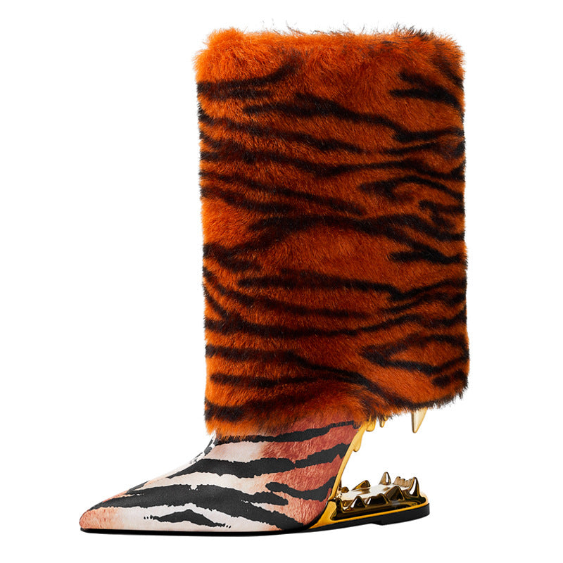 Women's Shoes New Brand Qulaity Autumn Winter Warm Mid Calf Boots Sexy High Heels Pointed toe Brown Dress Party