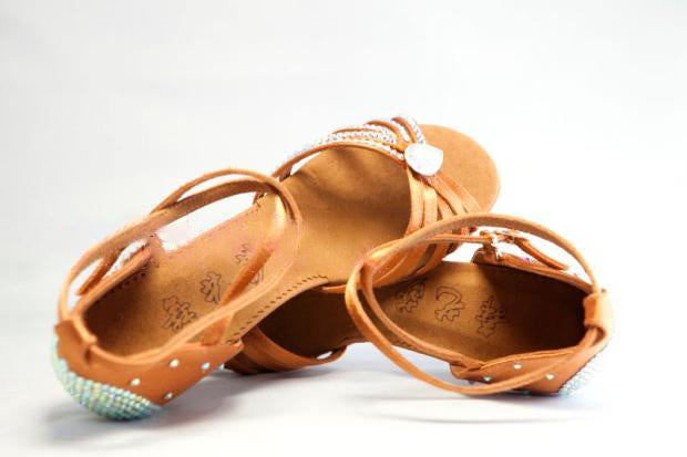 8.5 Latin Shoes With Diamond Inlaid Dance Shoes Competition, Pen Holder, Deep Skin Satin Soft Sole Dance Shoes for Women