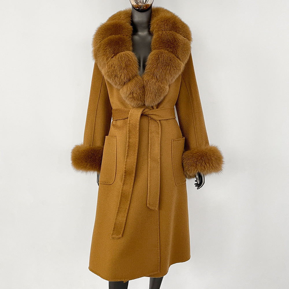 Double sided wavy woolen coat with extended temperament