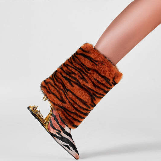 Women's Shoes New Brand Qulaity Autumn Winter Warm Mid Calf Boots Sexy High Heels Pointed toe Brown Dress Party