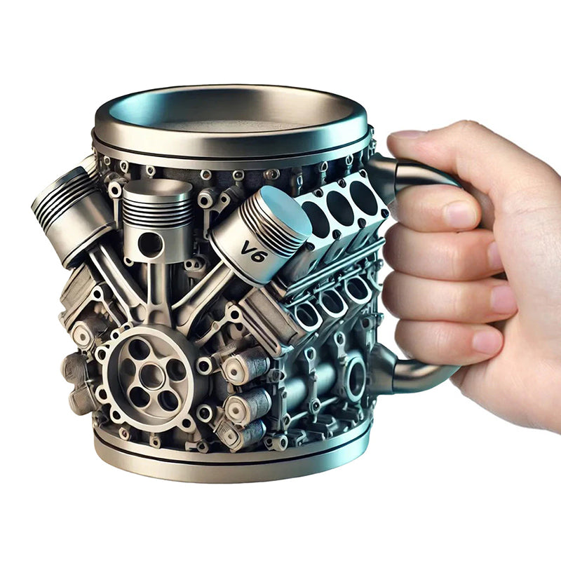 3D Engine - designed Stainless Steel Mug. Ideal for coffee/beer, a fun home & office drinking accessory.