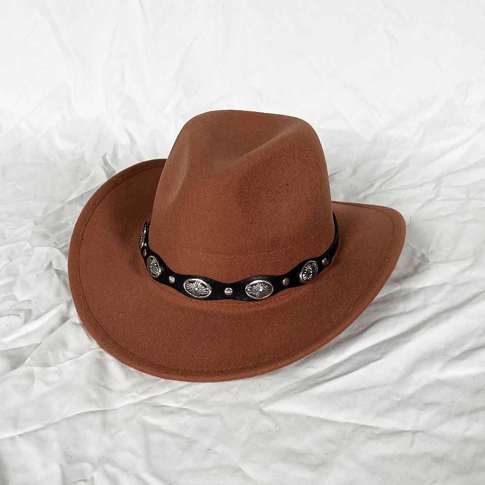 Punk Style Cowboy Top Hat Autumn And Winter Woolen Felt Hat Mens and Womens Jazz Hat British Style Metal Belt Vintage Top Hat