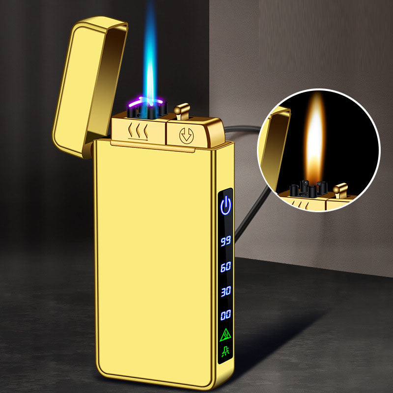 Gas electric triple fire metal windproof inflatable charging lighter personalized and creative trendy gift for boyfriend